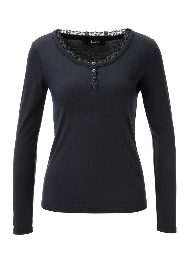 Aniston CASUAL Langarmshirt mit gewellter Spitze am Rundhals-Ausschnitt - NEUE KOLLEKTION
