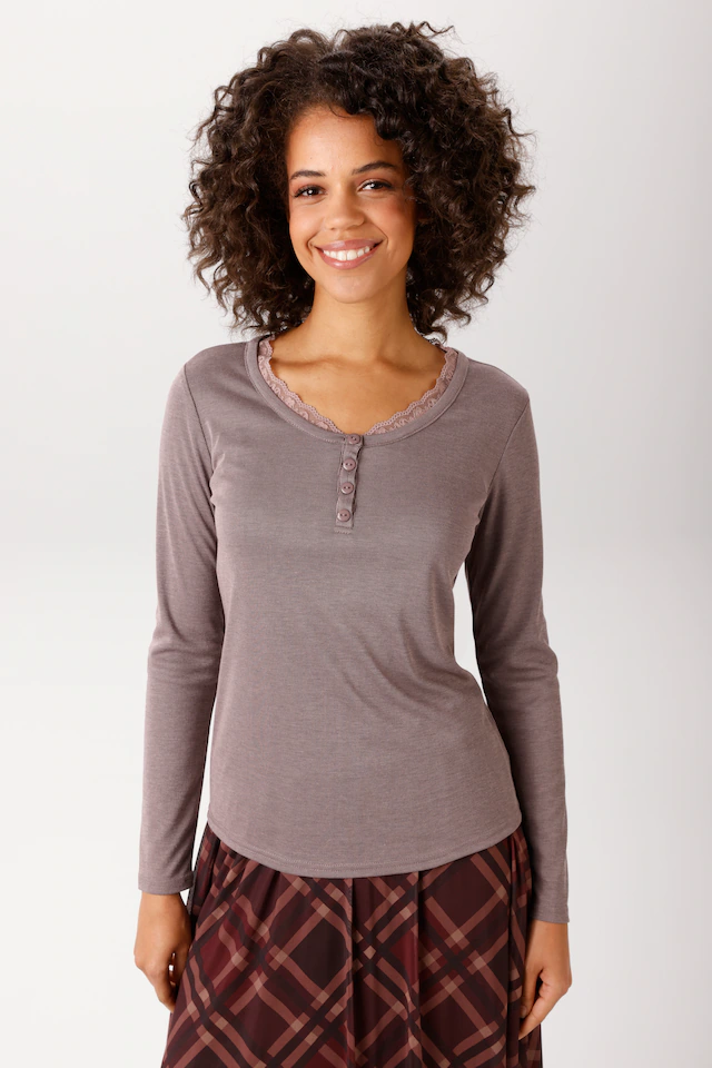 Aniston CASUAL Langarmshirt mit gewellter Spitze am Rundhals-Ausschnitt - NEUE KOLLEKTION