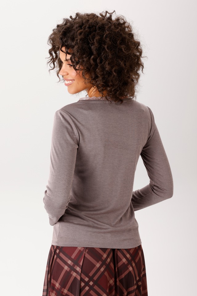 Aniston CASUAL Langarmshirt mit gewellter Spitze am Rundhals-Ausschnitt - NEUE KOLLEKTION