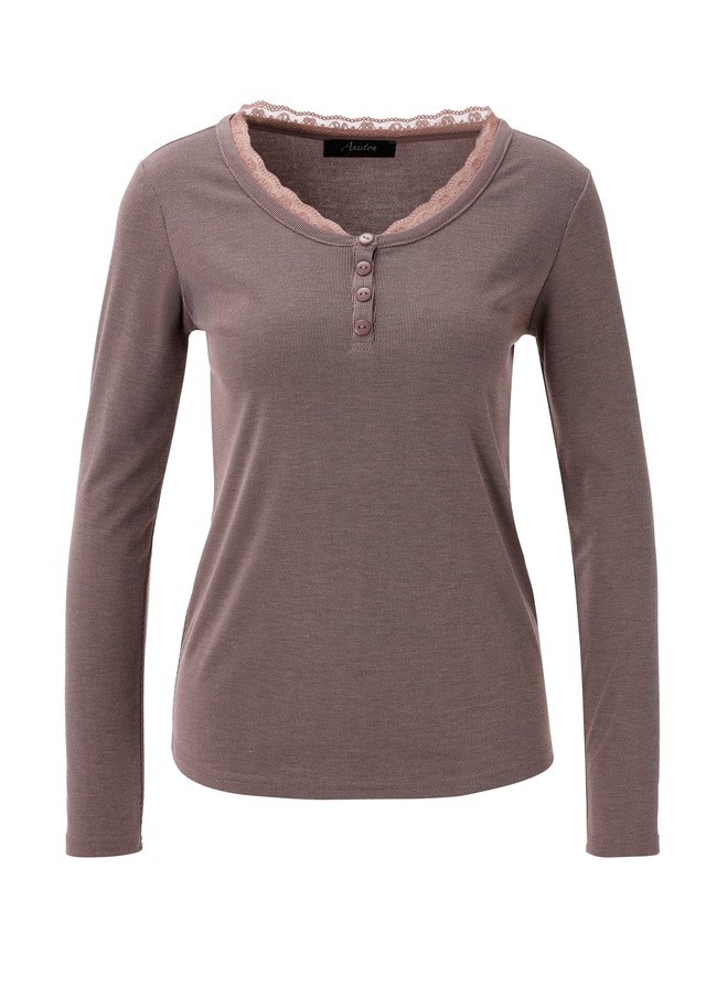 Aniston CASUAL Langarmshirt mit gewellter Spitze am Rundhals-Ausschnitt - NEUE KOLLEKTION