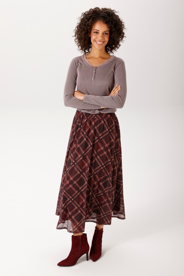 Aniston CASUAL Langarmshirt mit gewellter Spitze am Rundhals-Ausschnitt - NEUE KOLLEKTION
