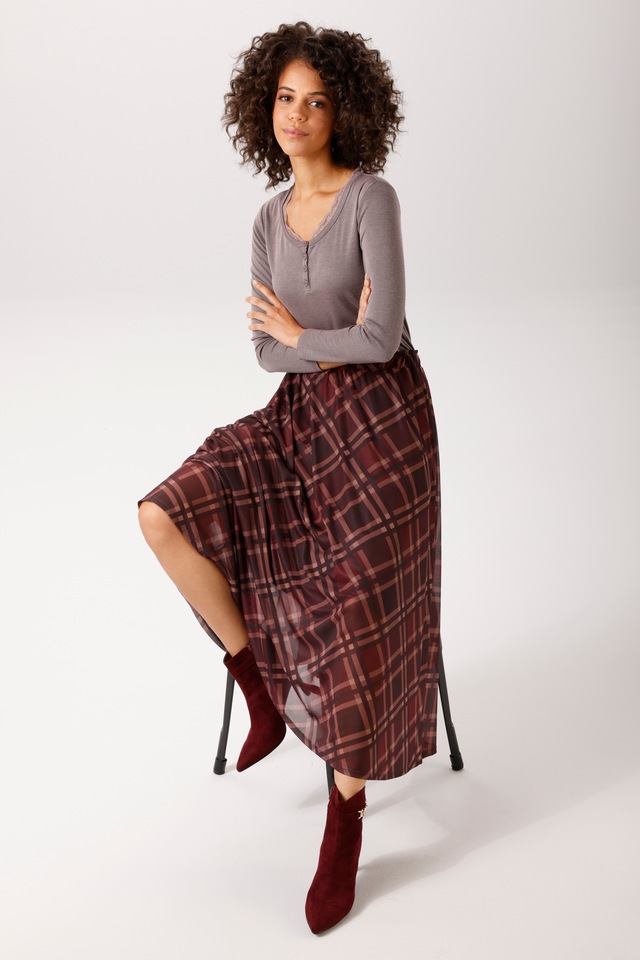 Aniston CASUAL Langarmshirt mit gewellter Spitze am Rundhals-Ausschnitt - NEUE KOLLEKTION