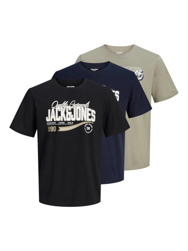 Jack & Jones T-Shirt »JJELOGO TEE SS O-NECK 2 COL AW26 3PK MP« Packung, 3 aus Baumwolle, mit geradem Abschluss