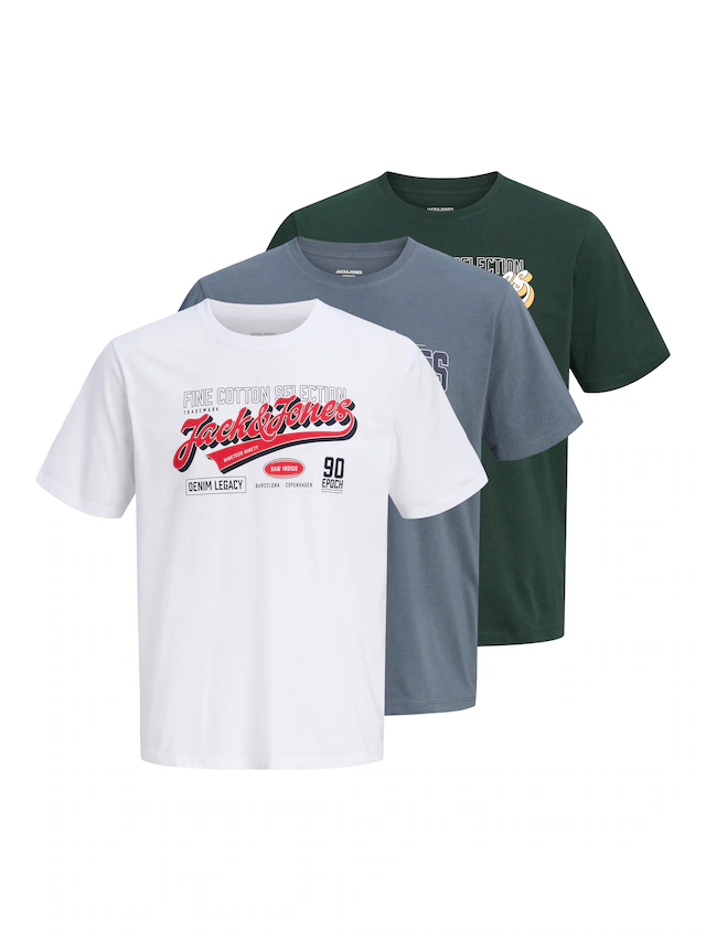Jack & Jones T-Shirt »JJELOGO TEE SS O-NECK 2 COL AW26 3PK MP« Packung, 3 aus Baumwolle, mit geradem Abschluss