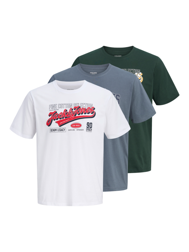 Jack & Jones T-Shirt »JJELOGO TEE SS O-NECK 2 COL AW26 3PK MP« Packung, 3 aus Baumwolle, mit geradem Abschluss