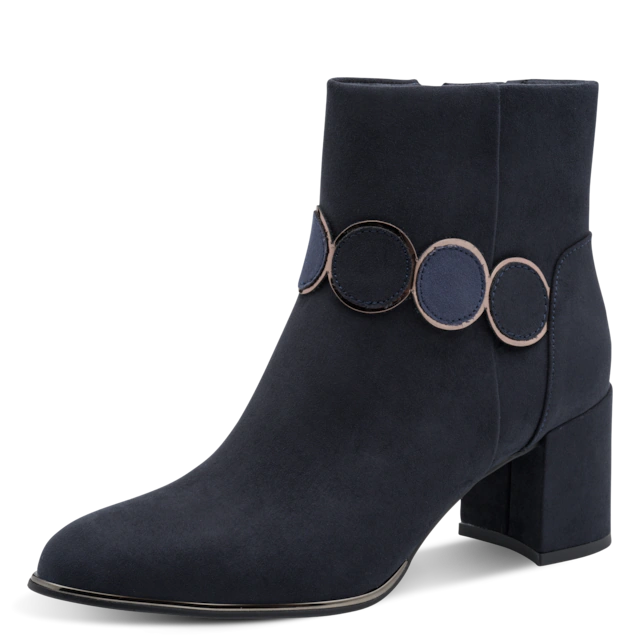 MARCO TOZZI Stiefelette Blockabsatz, Ankle Boots, mit eleganter Zierkette und Kontrastbesätzen