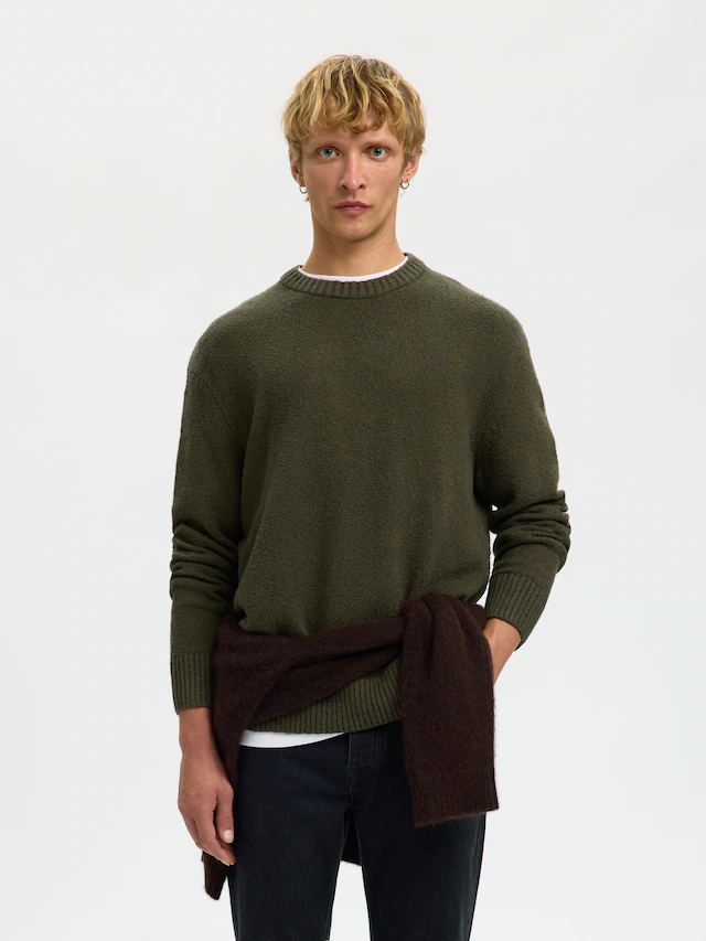 SELECTED Rundhalspullover »SLMALEX LS KNIT CREW NECK NOOS« Baumwollmischung, relaxed fit