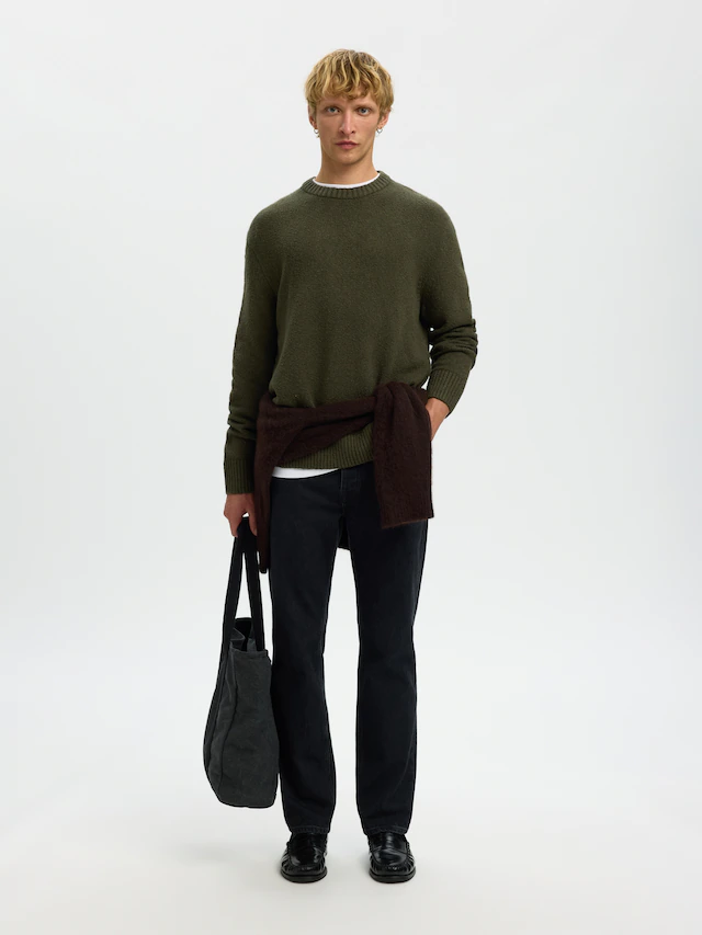 SELECTED Rundhalspullover »SLMALEX LS KNIT CREW NECK NOOS« Baumwollmischung, relaxed fit