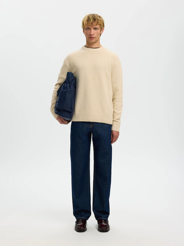 SELECTED Rundhalspullover »SLMALEX LS KNIT CREW NECK NOOS« Baumwollmischung, relaxed fit