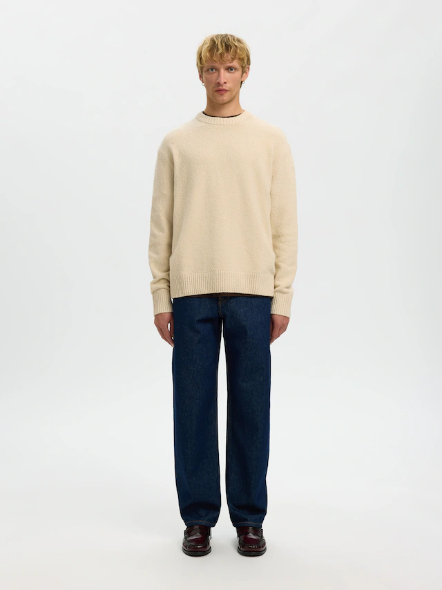 SELECTED Rundhalspullover »SLMALEX LS KNIT CREW NECK NOOS« Baumwollmischung, relaxed fit