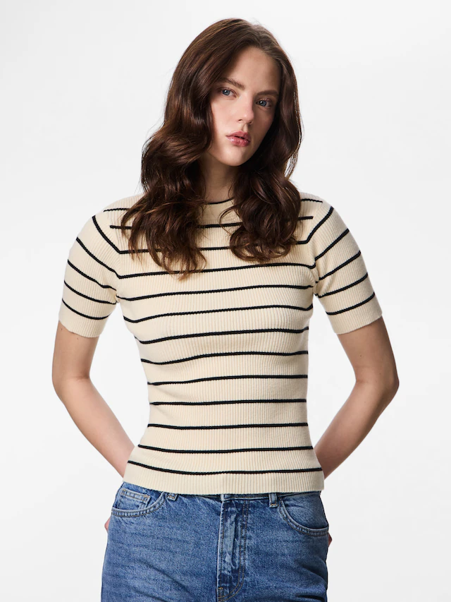 pieces Kurzarmpullover »PCMIRA SS O-NECK KNIT NOOS BC« Viskosemischung, Kurzarm