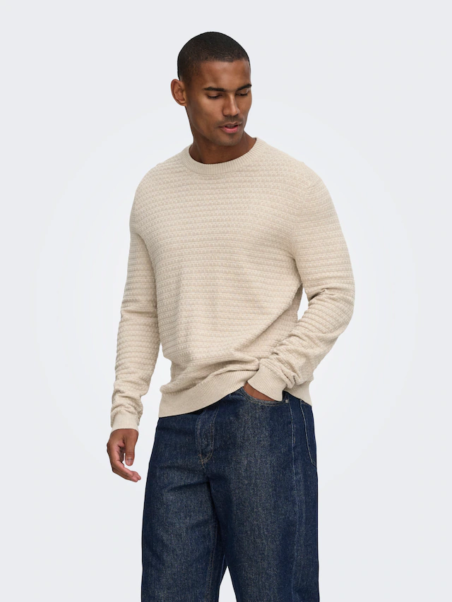 ONLY & SONS Rundhalspullover »ONSLOUI LS STRUCTURE CREW REG NOOS« Baumwollmischung, regular fit