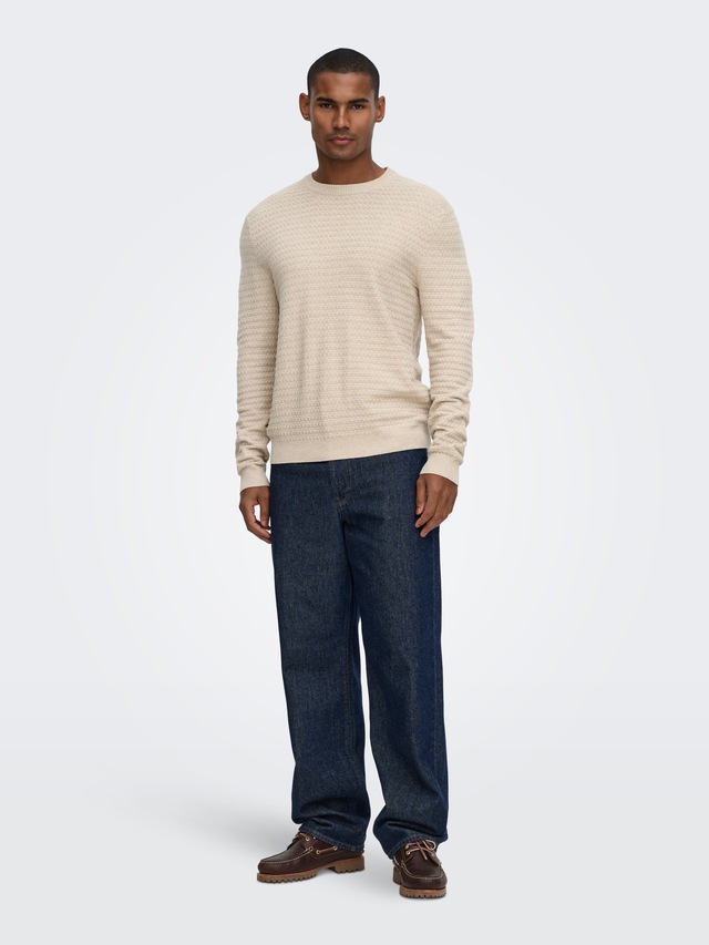 ONLY & SONS Rundhalspullover »ONSLOUI LS STRUCTURE CREW REG NOOS« Baumwollmischung, regular fit
