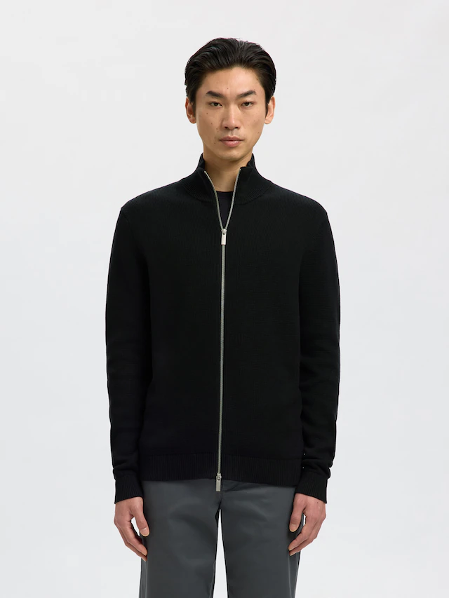 SELECTED Strickjacke »SLMDANE LS KNIT STRUCTURE FULL ZIP NOOS« Baumwolle, regular fit