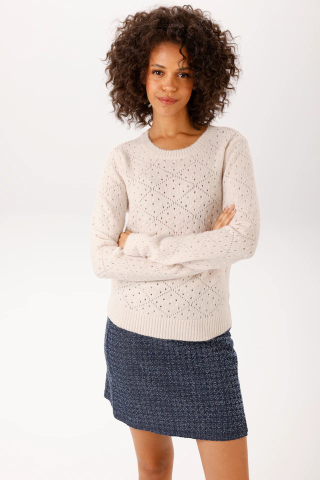 Aniston CASUAL Strickpullover im Ajour-Muster und kleinen, eingestrickten Quadraten- NEUE KOLLEKTION