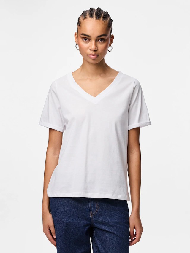 pieces Kurzarmshirt »PCRIA SS V-NECK SOLID TEE JRS NOOS BC« Baumwolle, regular fit