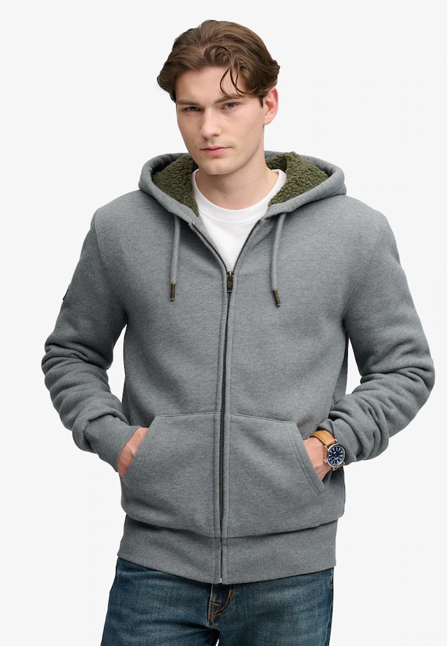 Superdry Kapuzensweatjacke »BORG LINED ZIPHOOD« Baumwollmischung, slim fit