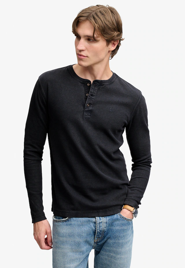 Superdry Langarmshirt »WAFFLE LONG SLEEVE HENLEY TOP« Baumwolle, relaxed fit