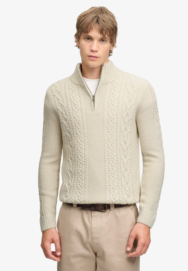 Superdry Strickpullover »JACOB CABLE HALF ZIP KNIT« Materialmix, slim fit