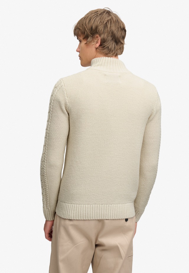 Superdry Strickpullover »JACOB CABLE HALF ZIP KNIT« Materialmix, slim fit
