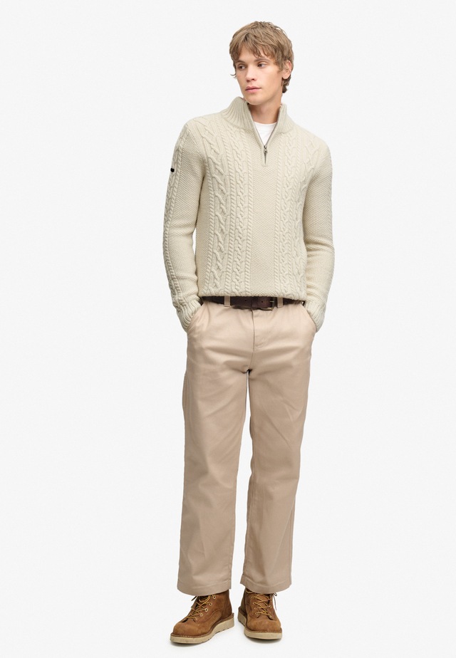 Superdry Strickpullover »JACOB CABLE HALF ZIP KNIT« Materialmix, slim fit