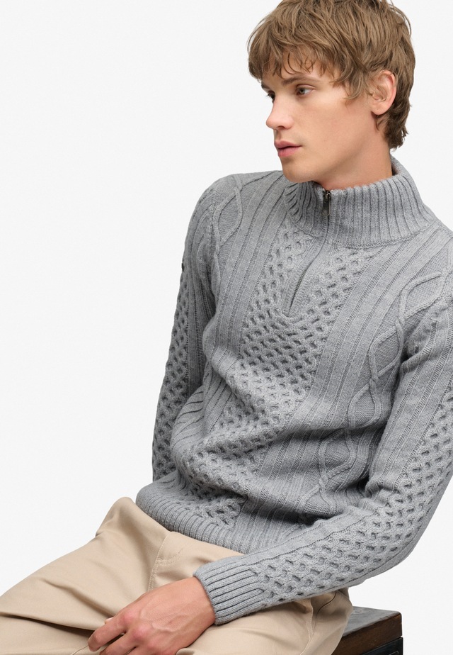 Superdry Strickpullover »JACOB CABLE HALF ZIP KNIT« Materialmix, slim fit