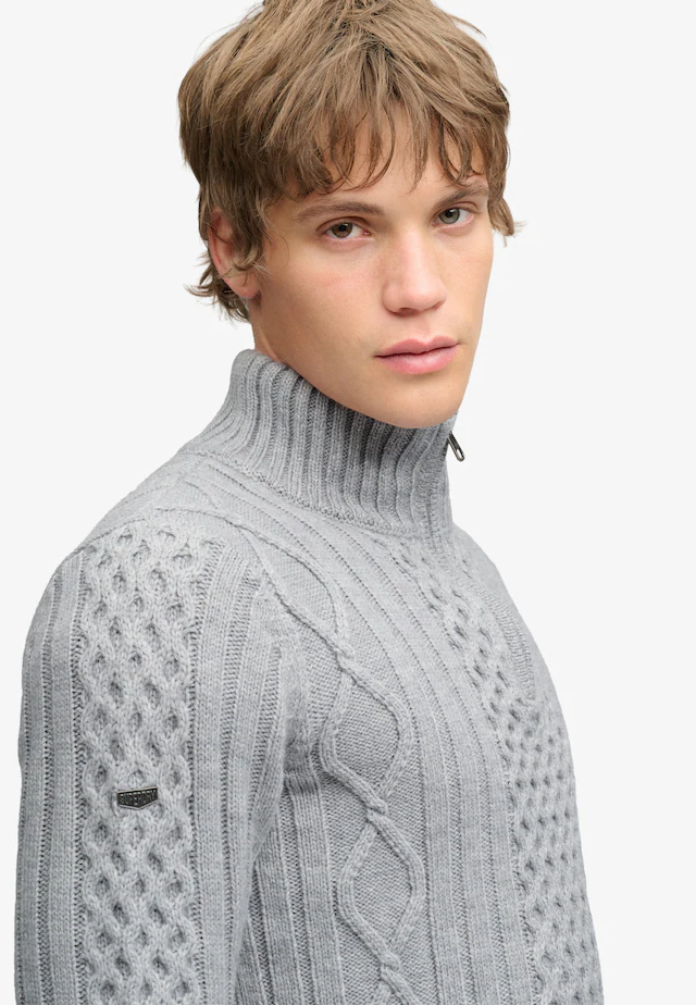 Superdry Strickpullover »JACOB CABLE HALF ZIP KNIT« Materialmix, slim fit