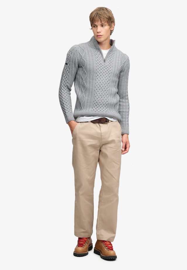 Superdry Strickpullover »JACOB CABLE HALF ZIP KNIT« Materialmix, slim fit