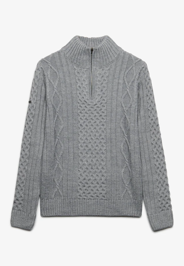 Superdry Strickpullover »JACOB CABLE HALF ZIP KNIT« Materialmix, slim fit