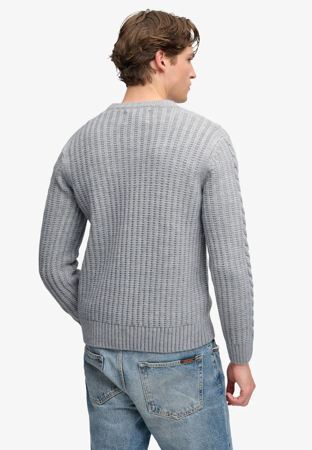 Superdry Rundhalspullover »JACOB CABLE JUMPER« Materialmix, regular fit