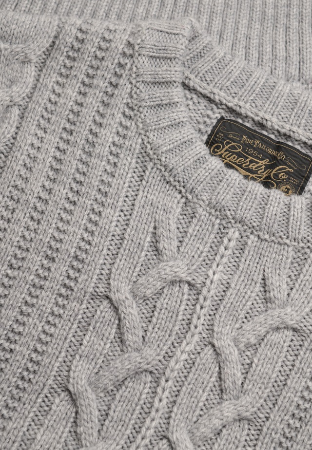 Superdry Rundhalspullover »JACOB CABLE JUMPER« Materialmix, regular fit