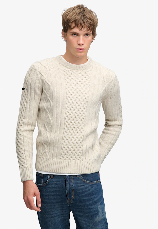 Superdry Rundhalspullover »JACOB CABLE JUMPER« Materialmix, regular fit