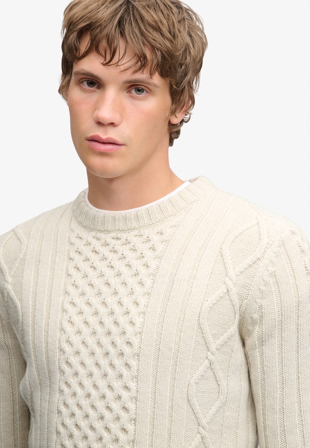 Superdry Rundhalspullover »JACOB CABLE JUMPER« Materialmix, regular fit