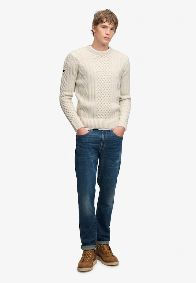 Superdry Rundhalspullover »JACOB CABLE JUMPER« Materialmix, regular fit