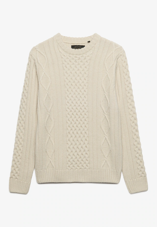 Superdry Rundhalspullover »JACOB CABLE JUMPER« Materialmix, regular fit