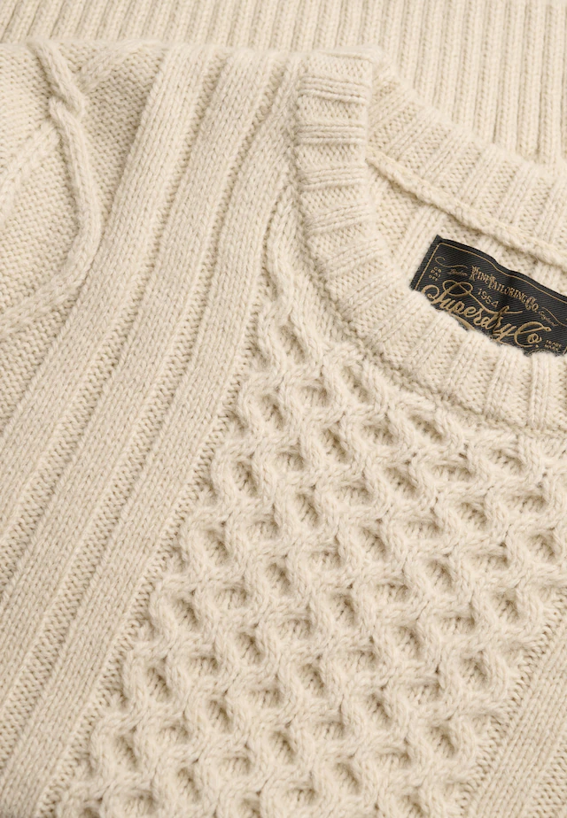 Superdry Rundhalspullover »JACOB CABLE JUMPER« Materialmix, regular fit