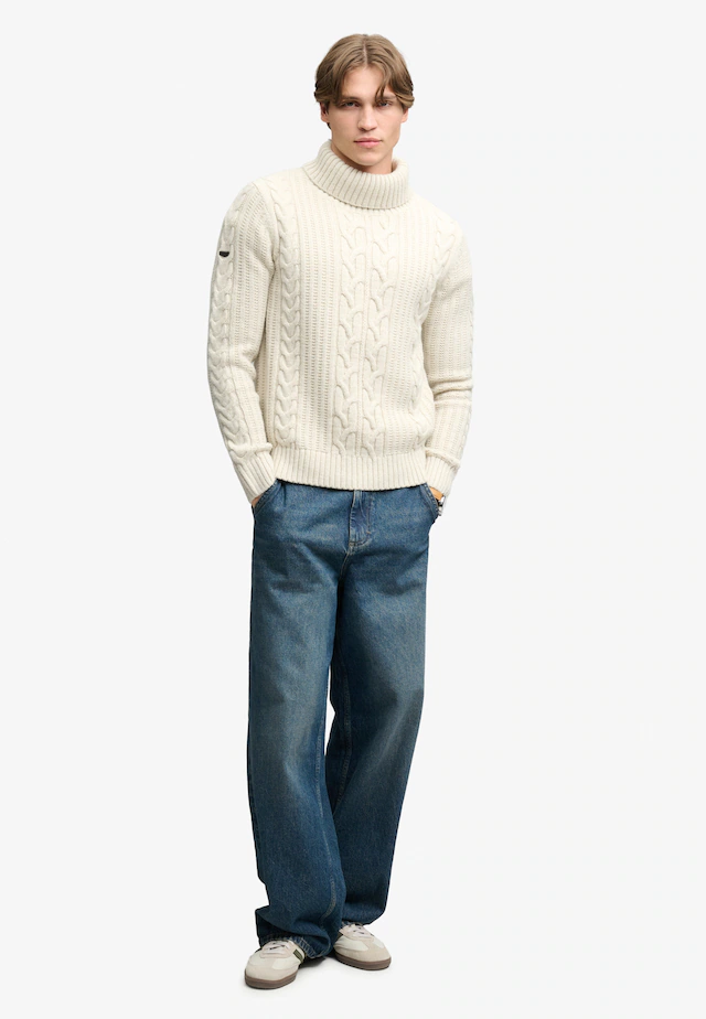 Superdry Rollkragenpullover »JACOB CABLE ROLL NECK JUMPER« Materialmix, relaxed fit