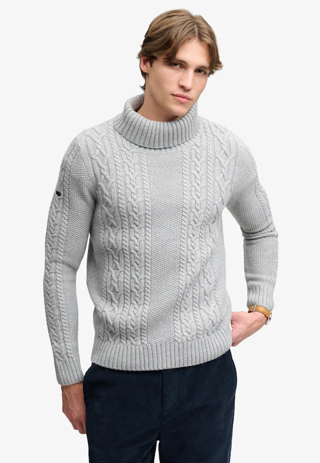 Superdry Rollkragenpullover »JACOB CABLE ROLL NECK JUMPER« Materialmix, relaxed fit