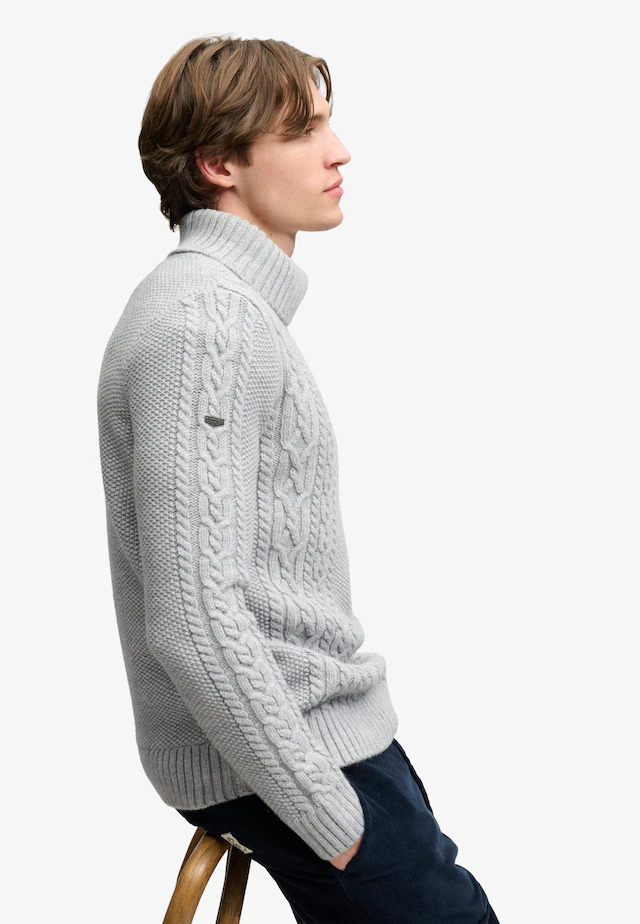 Superdry Rollkragenpullover »JACOB CABLE ROLL NECK JUMPER« Materialmix, relaxed fit