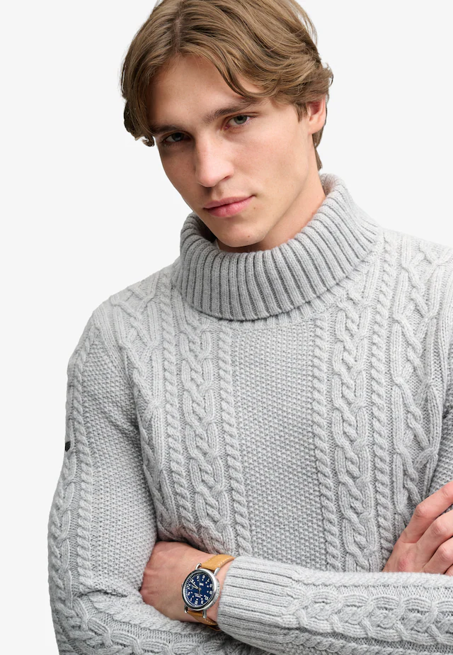 Superdry Rollkragenpullover »JACOB CABLE ROLL NECK JUMPER« Materialmix, relaxed fit