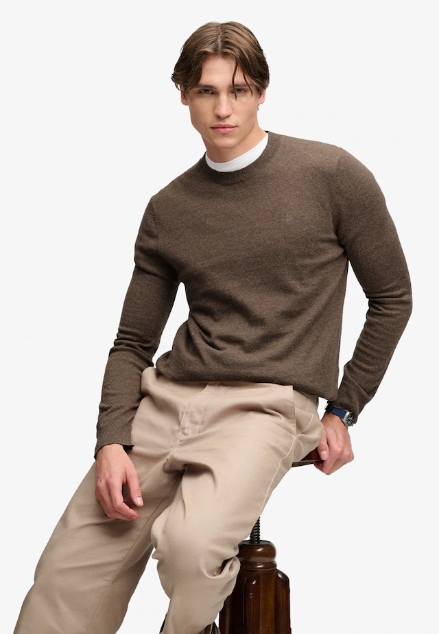 Superdry Rundhalspullover »ESSENTIAL LW WOOL BLEND JUMPER« Baumwollmischung, slim fit
