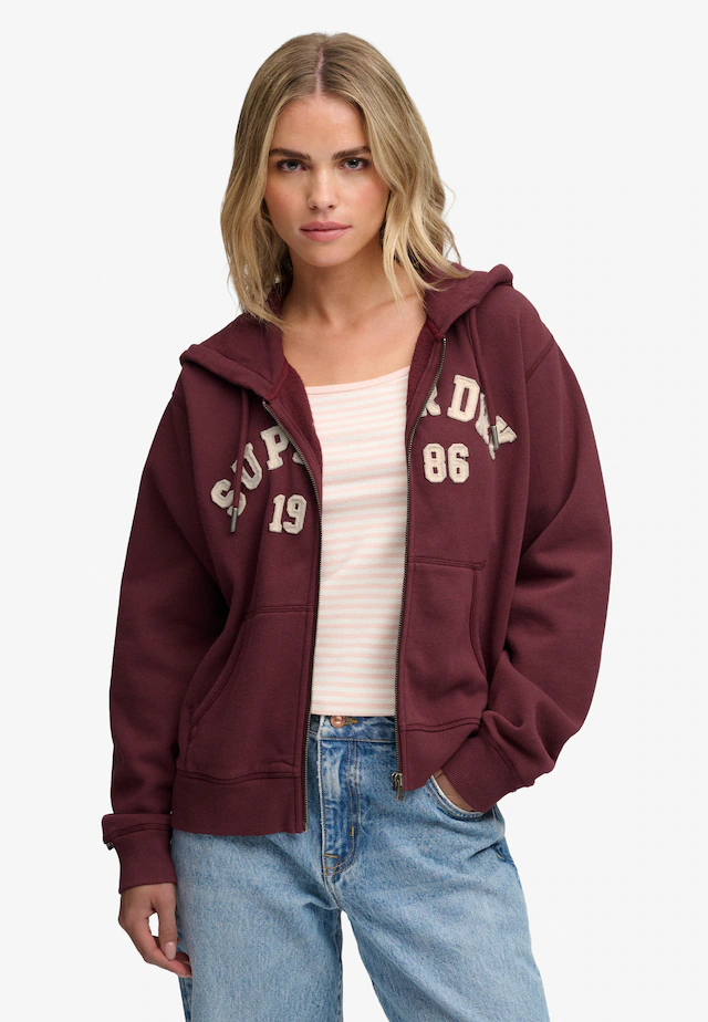 Superdry Kapuzensweatjacke »ATH ESS RELAXED CROP ZIPHOOD« Baumwollmischung
