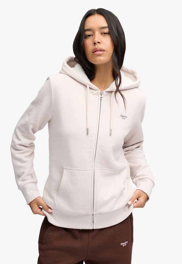 Superdry Kapuzensweatjacke »SIGNATURE EMB BORG ZIPHOOD« Baumwollmischung, relaxed fit
