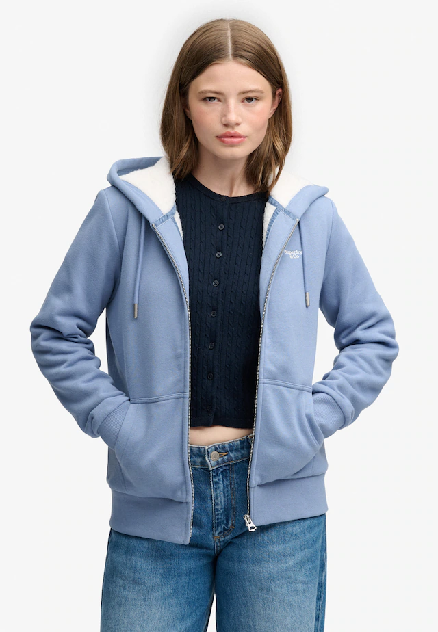 Superdry Kapuzensweatjacke »SIGNATURE EMB BORG ZIPHOOD« Baumwollmischung, relaxed fit
