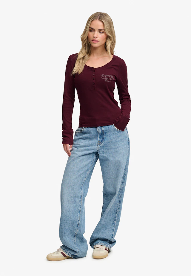 Superdry Henleyshirt »ATHLETIC BUTTON DOWN LS TOP« Baumwollmischung, skinny fit