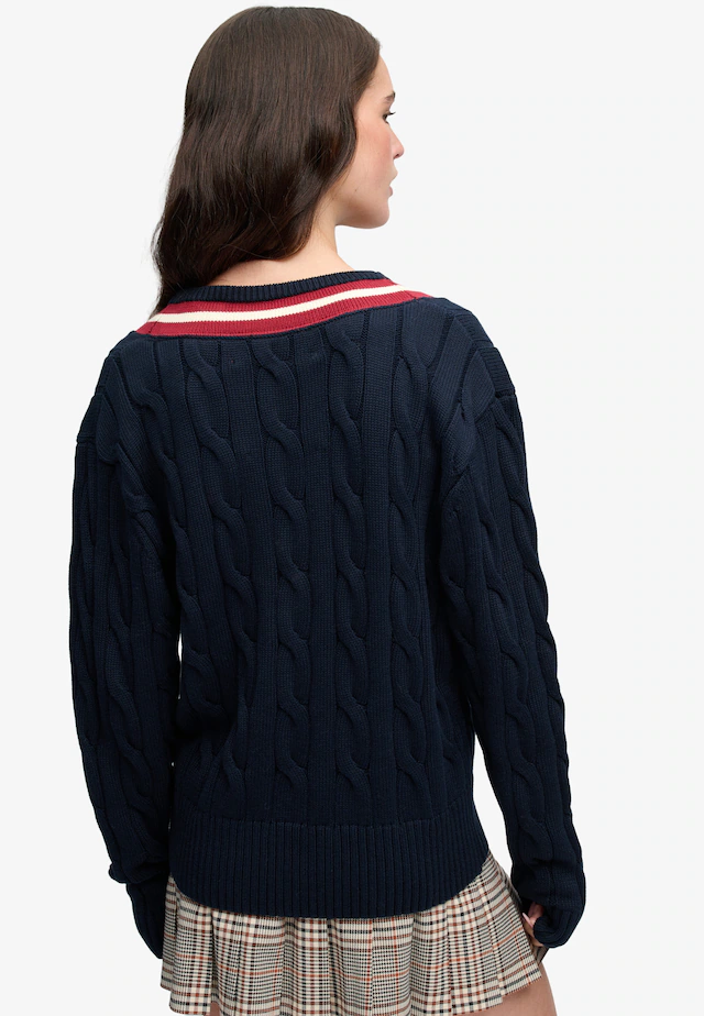 Superdry V-Ausschnitt-Pullover »CLASSIC CABLE CRICKET KNIT« Baumwolle, loose fit