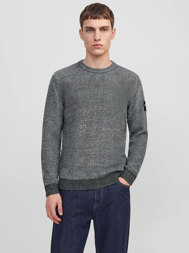 Jack & Jones Rundhalspullover »JJCLEVELAND KNIT CREW NECK« Materialmix, normal geschnitten