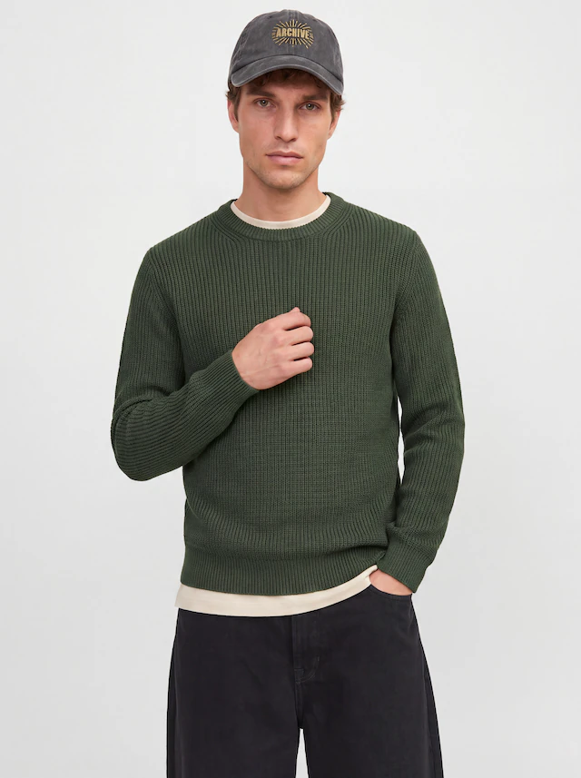 Jack & Jones Rundhalspullover »JJCLEVELAND KNIT CREW NECK« Materialmix, normal geschnitten