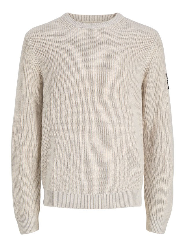 Jack & Jones Rundhalspullover »JJCLEVELAND KNIT CREW NECK« Materialmix, normal geschnitten