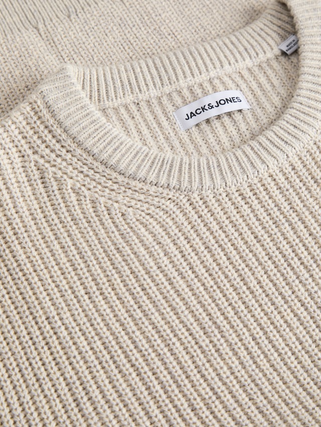 Jack & Jones Rundhalspullover »JJCLEVELAND KNIT CREW NECK« Materialmix, normal geschnitten
